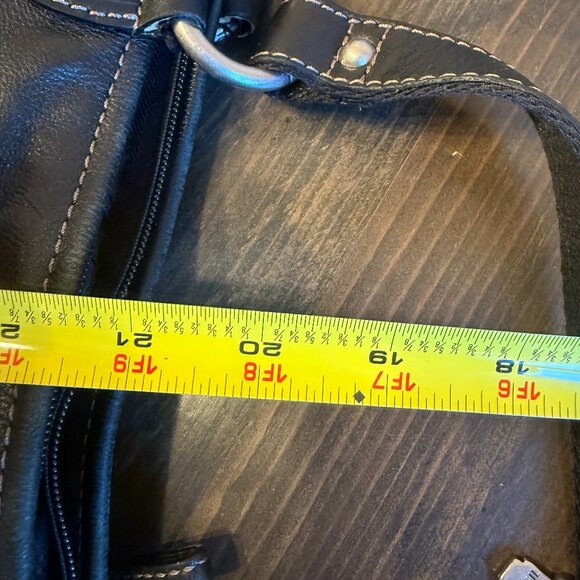 Fossil Black Leather Handbag Purse White Stitching Shoulder Strap - Picture 10 of 10